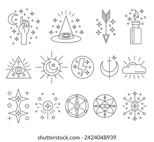 Big set of doodle icons. Magic icons. Various decorative linear signs.