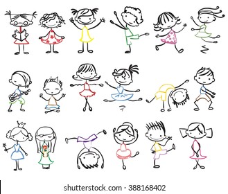 Un gran grupo de niños garabatos