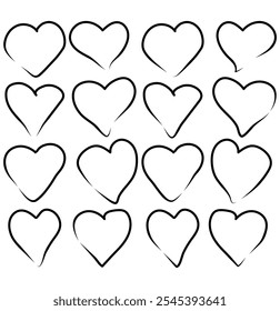 gran conjunto de doodle icono de amor con golpes. dibujado a mano iconos de corazones sobre fondo aislado eps 10.