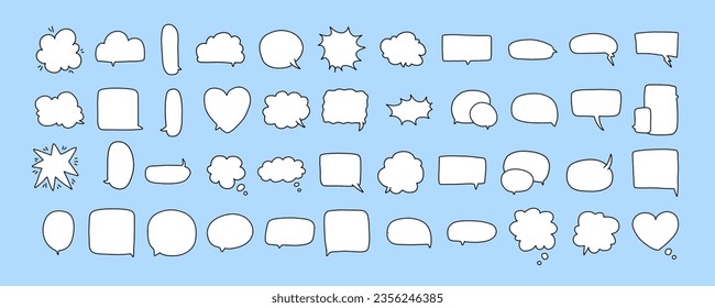 Big Set Doodle Outline Speech Bubbles. Cartoon vector illustration