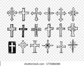 Big set of doodle sketch crosses. Vector illustration.