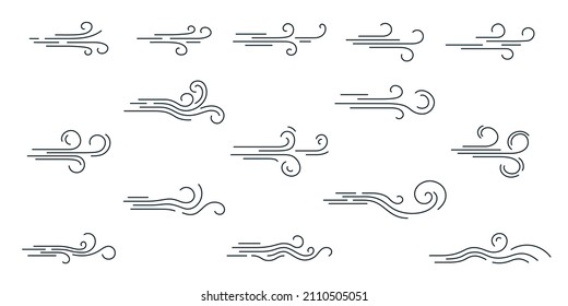 Big set of doodle wind, weather, environment. Vector set of air icons.