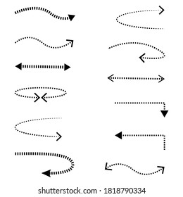Big set dotted line arrows icon isolated on white background.Up and right arrow,arrows in a circle,left arrows