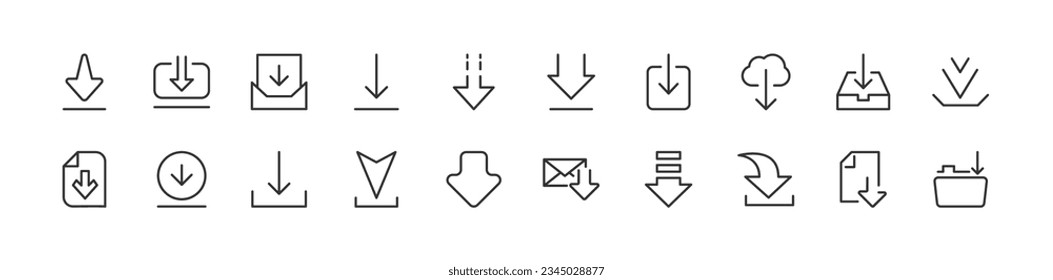 Big set of download line icons. Vector illustration isolated on a white background. Premium quality symbols. Stroke vector icons for concept or web graphics. Simple thin line signs.