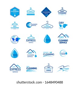 Big set dry cleaning service logo template