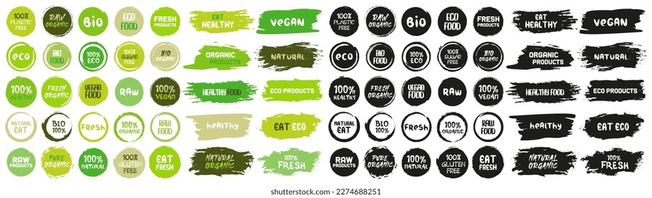 Big set of eco, bio, natural, organic label in different style