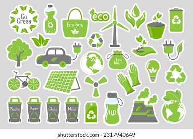 Big set of ecology icons. Collection of flat design eco concepts. Icons, stickers, vector