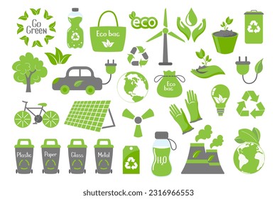 Big set of ecology icons. Flat design eco concepts collection. Icons, stickers, vector