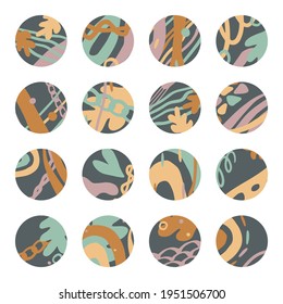 Big set of editable template for highlights. Modern abstract cover design for social media, web icons. Concept geometric shapes background in trendy colors. Colorful vector illustration