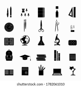 Big set of educational and school icons. High quality pictograms for web design. Flat vector illustration