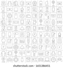 big set of electronic device and appliance icons thin line design