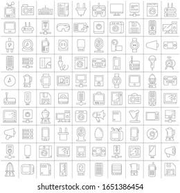 big set of electronic device and appliance icons thin line design