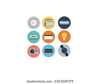 big set of electronic devices on gray .creative process, business and finance, office and business, security and protection, shopping and commerce, education and knowledge, technology and hardware.
