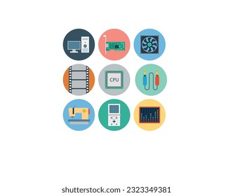 big set of electronic devices on gray .creative process, business and finance, office and business, security and protection, shopping and commerce, education and knowledge, technology and hardware.
