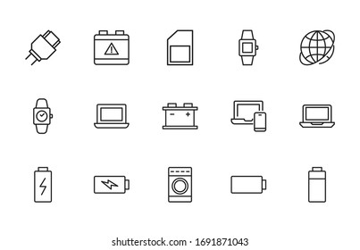 Big set of electronics line icons. Vector illustration isolated on a white background. Premium quality symbols. Stroke vector icons for concept or web graphics. Simple thin line signs. 