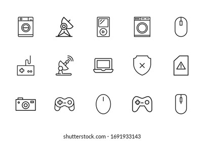 Big set of electronics line icons. Vector illustration isolated on a white background. Premium quality symbols. Stroke vector icons for concept or web graphics. Simple thin line signs. 