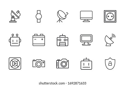 Big set of electronics line icons. Vector illustration isolated on a white background. Premium quality symbols. Stroke vector icons for concept or web graphics. Simple thin line signs. 