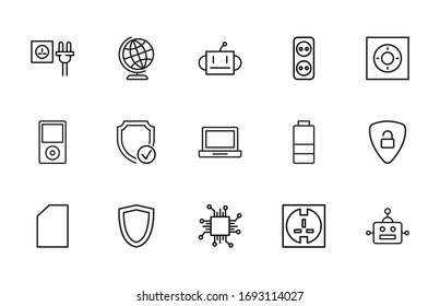 Big set of electronics line icons. Vector illustration isolated on a white background. Premium quality symbols. Stroke vector icons for concept or web graphics. Simple thin line signs. 