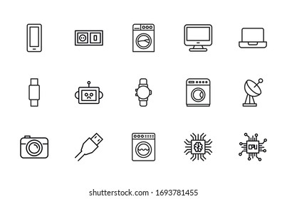 Gran conjunto de iconos de línea electrónica. Ilustración vectorial aislada en un fondo blanco. Símbolos de calidad superior. Iconos vectoriales de trazo para conceptos o gráficos web. Sencillas señales de línea delgada. 