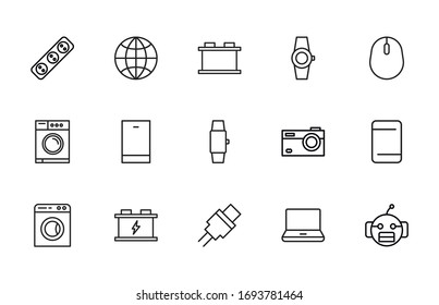 Big set of electronics line icons. Vector illustration isolated on a white background. Premium quality symbols. Stroke vector icons for concept or web graphics. Simple thin line signs. 