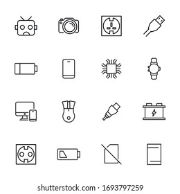 Big set of electronics line icons. Vector illustration isolated on a white background. Premium quality symbols. Stroke vector icons for concept or web graphics. Simple thin line signs. 
