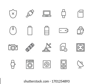 Big set of electronics line icons. Vector illustration isolated on a white background. Premium quality symbols. Stroke vector icons for concept or web graphics. Simple thin line signs. 