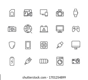 Big set of electronics line icons. Vector illustration isolated on a white background. Premium quality symbols. Stroke vector icons for concept or web graphics. Simple thin line signs. 