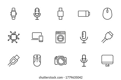 Big set of electronics line icons. Vector illustration isolated on a white background. Premium quality symbols. Stroke vector icons for concept or web graphics. Simple thin line signs.