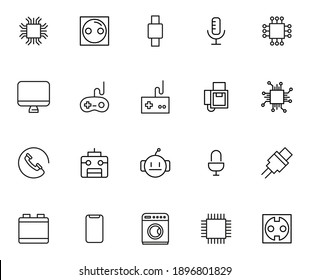 Big set of electronics line icons. Vector illustration isolated on a white background. Premium quality symbols. Stroke vector icons for concept or web graphics. Simple thin line signs.