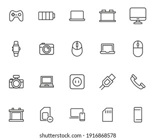 Gran conjunto de iconos de línea electrónica. Ilustración vectorial aislada en un fondo blanco. Símbolos de calidad premium. Iconos vectoriales de trazo para el concepto o gráficos web. Sencillos signos de línea delgada.