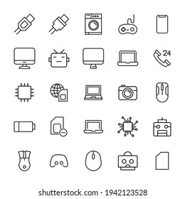 Gran conjunto de iconos de línea electrónica. Ilustración vectorial aislada en un fondo blanco. Símbolos de calidad premium. Iconos vectoriales de trazo para el concepto o gráficos web. Sencillos signos de línea delgada.