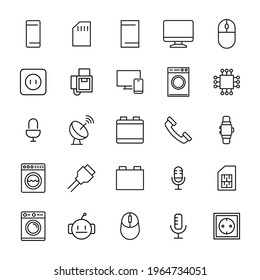 Big set of electronics line icons. Vector illustration isolated on a white background. Premium quality symbols. Stroke vector icons for concept or web graphics. Simple thin line signs.