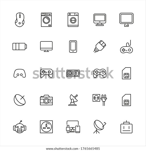 Big set\
of electronics line icons. Vector illustration isolated on a white\
background. Premium quality symbols. Stroke vector icons for\
concept or web graphics. Simple thin line signs.\
