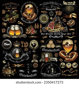 Big set of elements on the subject of beer and Oktoberfest festival for your design. Realistic illustration.