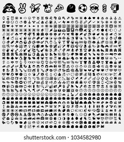 Big Set Of Emoji Icons. Vector Emoji Pack. Food, Transport, Human, Animal, Sport Emoticon Emoji Icon Pack. Vector Emoji Set
