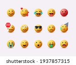 Big set of emoticon smile icons. Cartoon emoji set. 3D Web Vector Illustrations. 