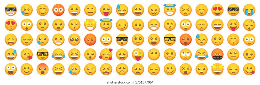 Big set of emoticon smile icons. Cartoon emoji set. Vector emoticon set - Shutterstock ID 1751377064