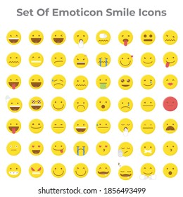 Big Set Of Emoticon Smile Icons. Cartoon Emoji Set. Vector Emoticon Set