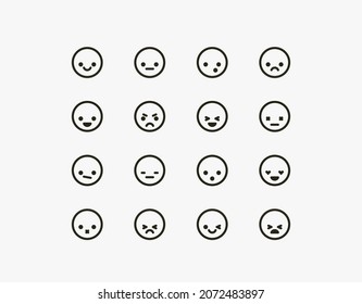 Big set of emoticon smile icons. Cartoon emoji set. Vector emoticon set. Isolated flat emoji for communication and web. Collection of faces with a smile for UI and web design. Linear vector icons