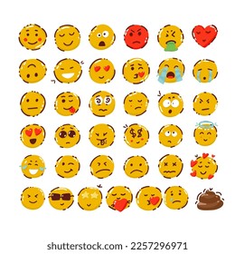 Big set of emoticon smile icons. Cartoon emoji set. Vector emoticon set