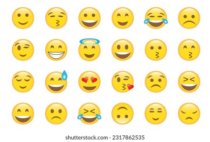 Big set of emoticon smile icons. Cartoon emoji set. Vector emoticon set
