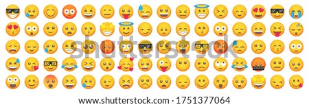 Big set of emoticon smile icons. Cartoon emoji set. Vector emoticon set