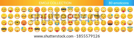 Big set of emoticon smile icons. Cartoon emoji set. Vector emoticon set