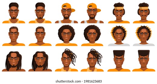 Gran escenario con las emociones de un joven afroamericano negro. Furia y frustración. Ilustración vectorial.