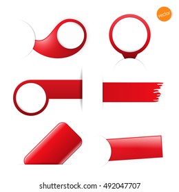Big set of empty tags with place for you graphic or text, sale labels, red color