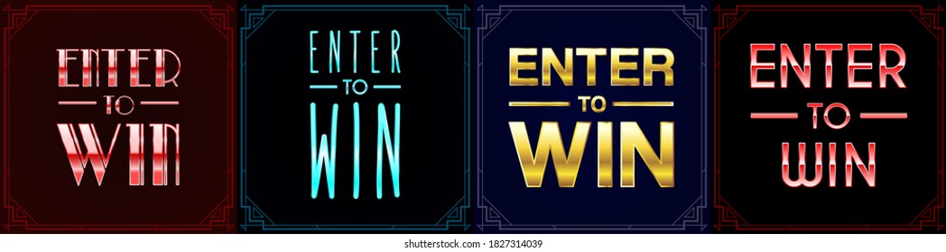 Big Set of Enter to Win Signs. Vector Sign, Win Prize, Win in Lottery.