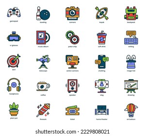 Big set of entertainment tools icon toys for children's isolated on white background.