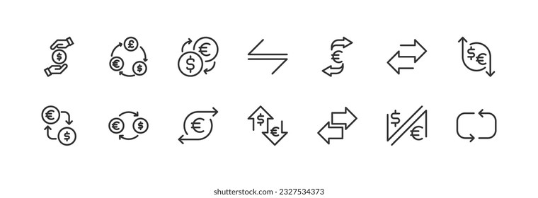 Big set of exchange line icons. Vector illustration isolated on a white background. Premium quality symbols. Stroke vector icons for concept or web graphics. Simple thin line signs.