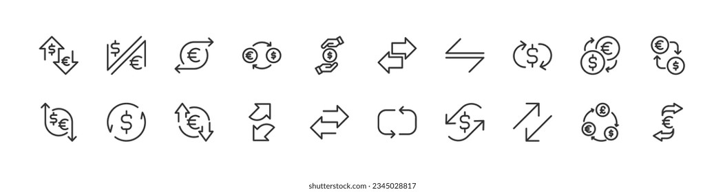 Big set of exchange line icons. Vector illustration isolated on a white background. Premium quality symbols. Stroke vector icons for concept or web graphics. Simple thin line signs.