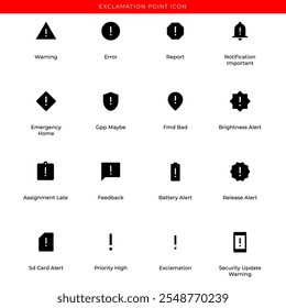 Big set of exclamation sign collection. Warning symbol. Solid and bold. Minimal and modern symbols. Vector Eps 10.